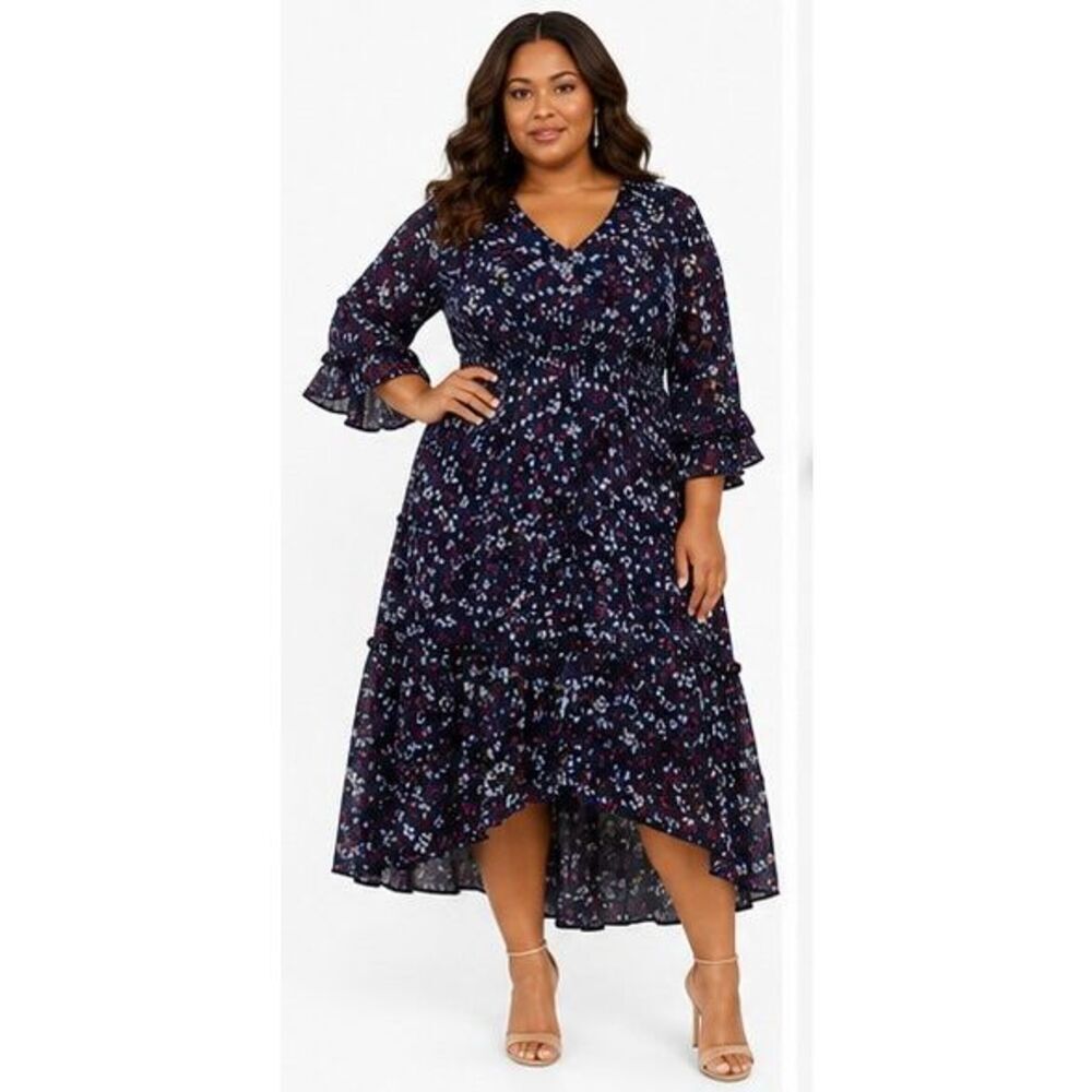 Time and Tru Floral Hi-Low Midi Dress | Women’s Plus Size 2X